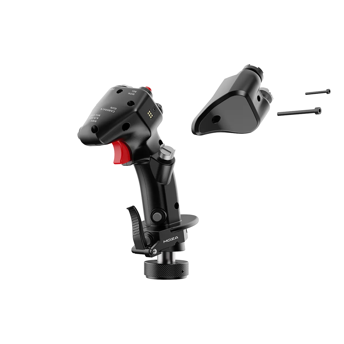 Moza MH16 flightstick zijkant met montage onderdelen