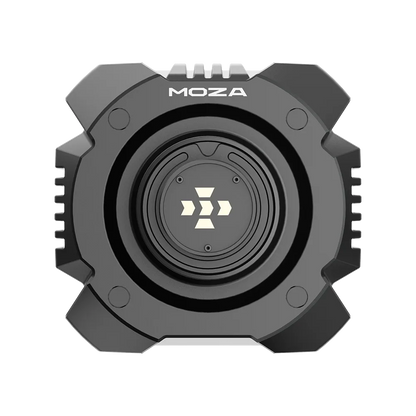 Vooraanzicht van de Moza R16 Ultra sim racing wheelbase met Quick Release