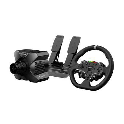 Moza Racing R3 direct drive sim racing bundle for PC from angled view