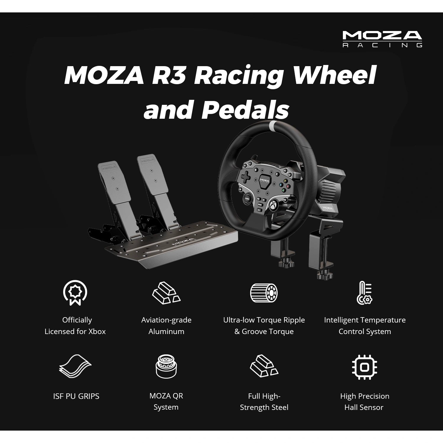 Moza Racing R3 bundle voor PC en Xbox met wheelbase, stuur en pedalen