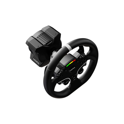 Close-up of Moza Racing R3 steering wheel on direct drive wheelbase