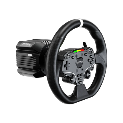 Moza R5 Pro met ES Lite 280 mm simrace stuur vanaf de linkerzijde