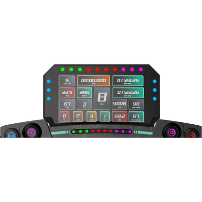 Close up of the Moza Racing CM2 racing dash display showing race data