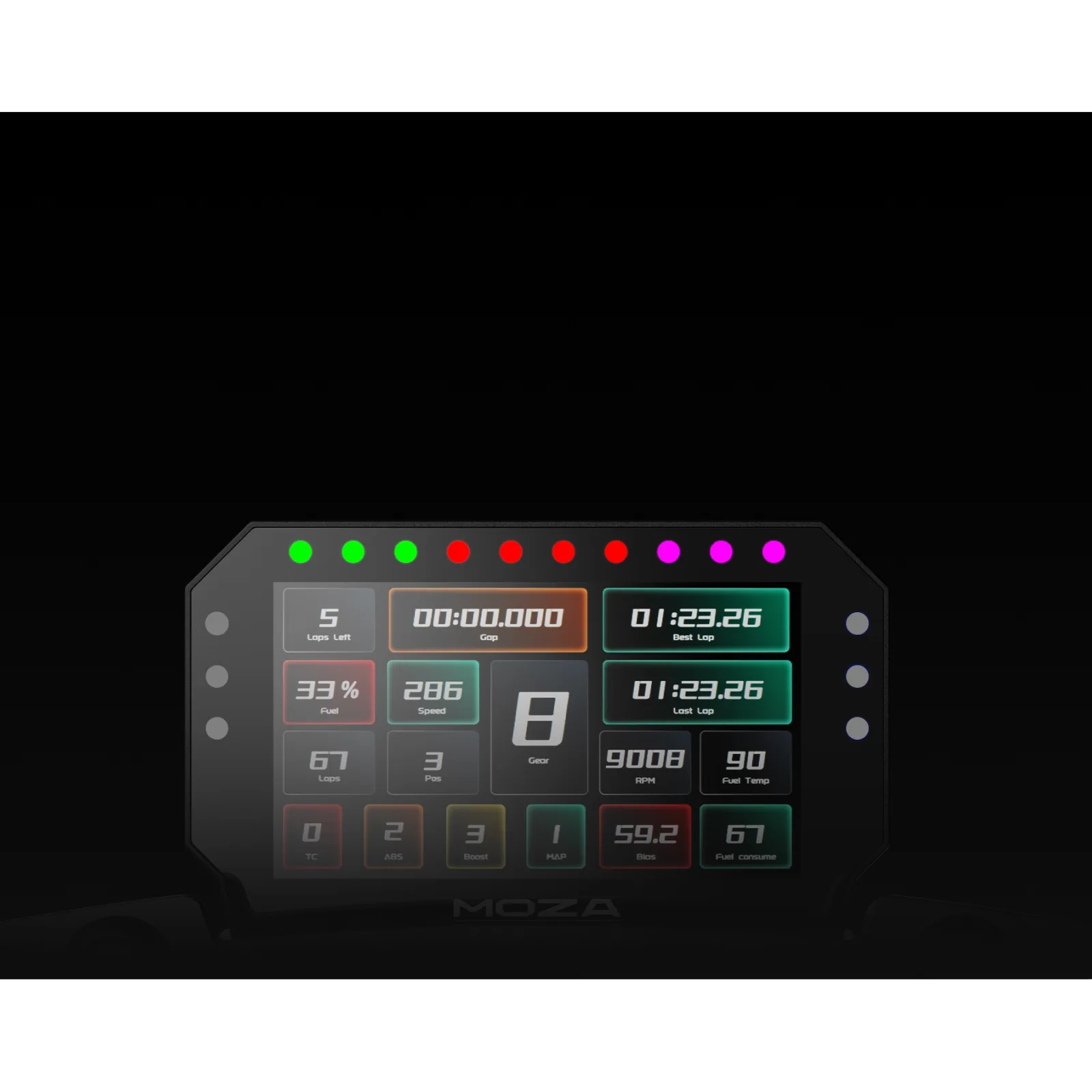 Moza Racing CM2 racing dash display visibility in dark sim racing environment