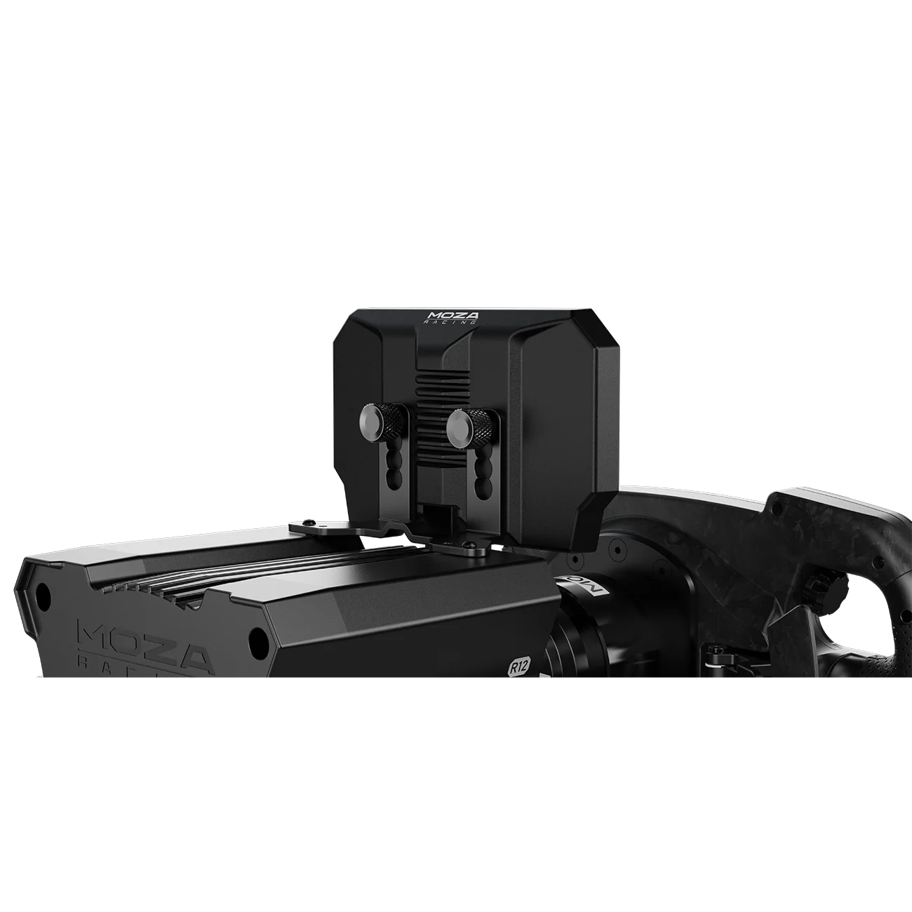 Moza Racing CM2 racing dash rear mounted view on Moza wheelbase