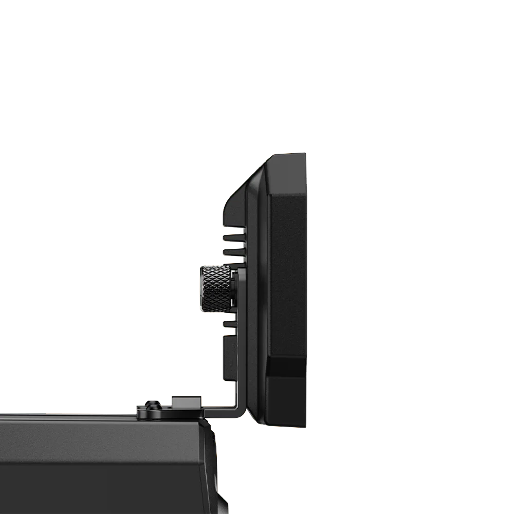 Side profile of the Moza Racing CM2 racing dash mounted on wheelbase