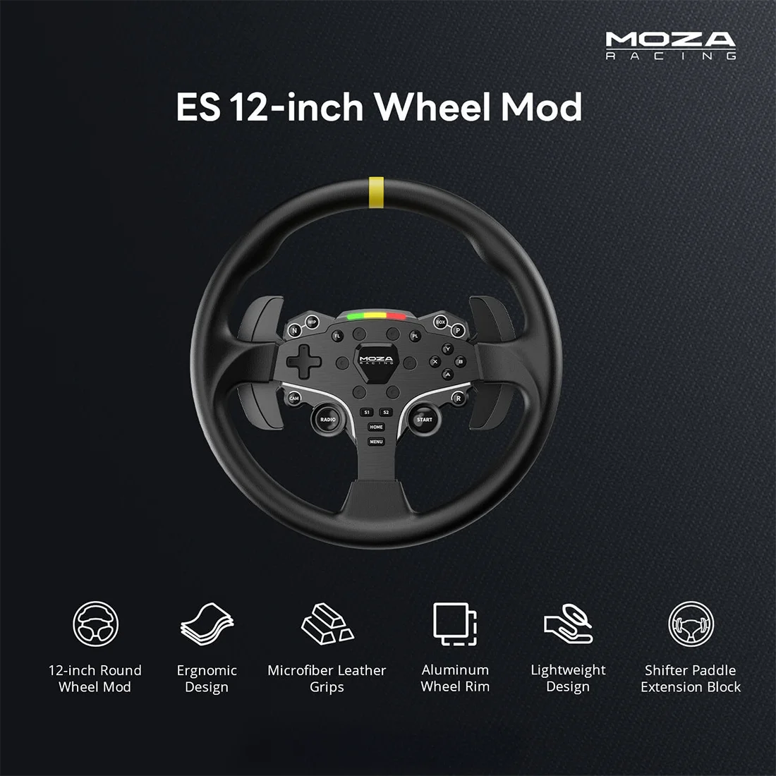 Moza Racing ES rond stuurwiel mod 12 inch met producteigenschappen en features