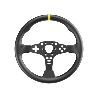Moza Racing ES rond stuurwiel mod 12 inch gemonteerd schuin vooraanzicht