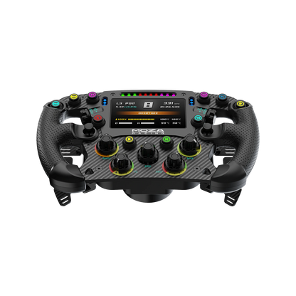 Achterkant van de Moza FSR2 Formula simracing Wheel met magnetische shifters