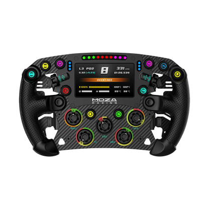 Moza FSR2 Formula Wheel vooraanzicht met 4.3 inch LCD display