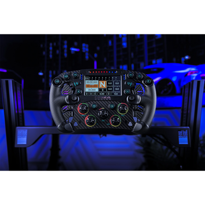 Moza FSR2 Formula Wheel gemonteerd op sim racing setup