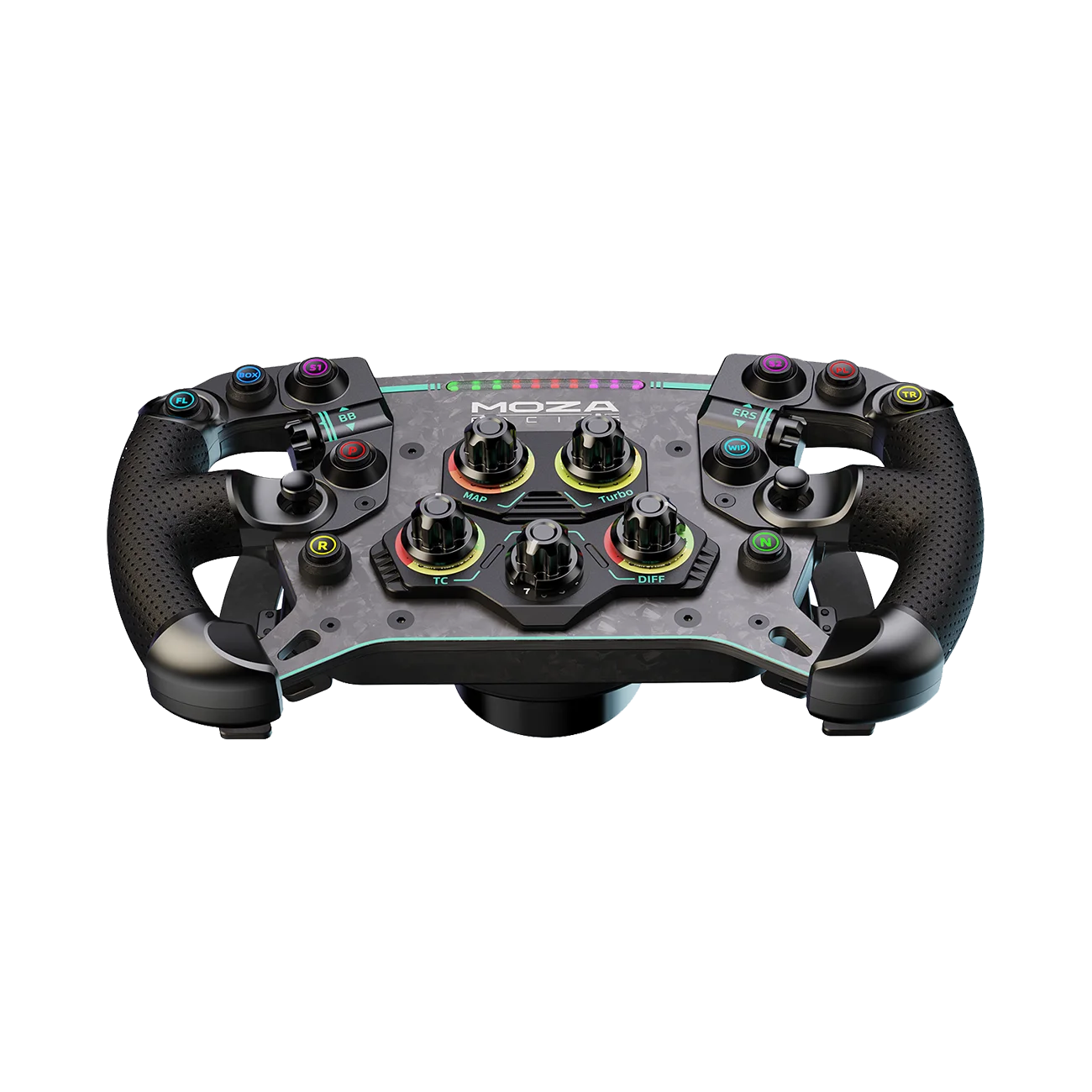 LED RPM indicator strip on the Moza Racing GS V2P steering wheel
