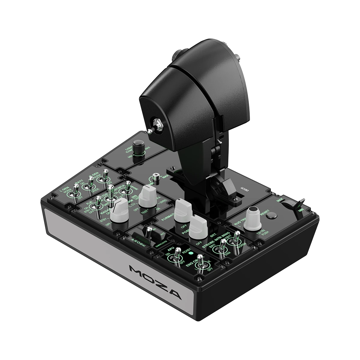 Schuin zijaanzicht van de Moza Racing MTP Throttle Panel