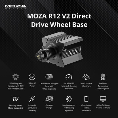 Moza Racing R12 V2 direct drive wheelbase with 12 Nm torque and key features overview
