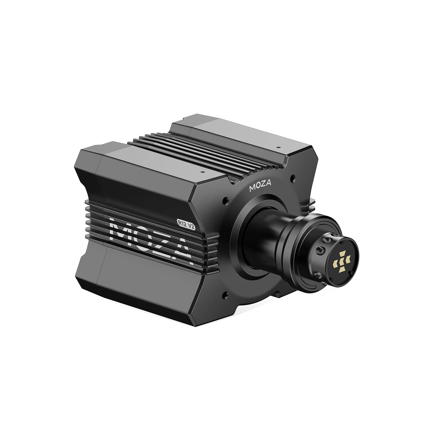 Angled view of the Moza Racing R12 V2 wheelbase mounted position
