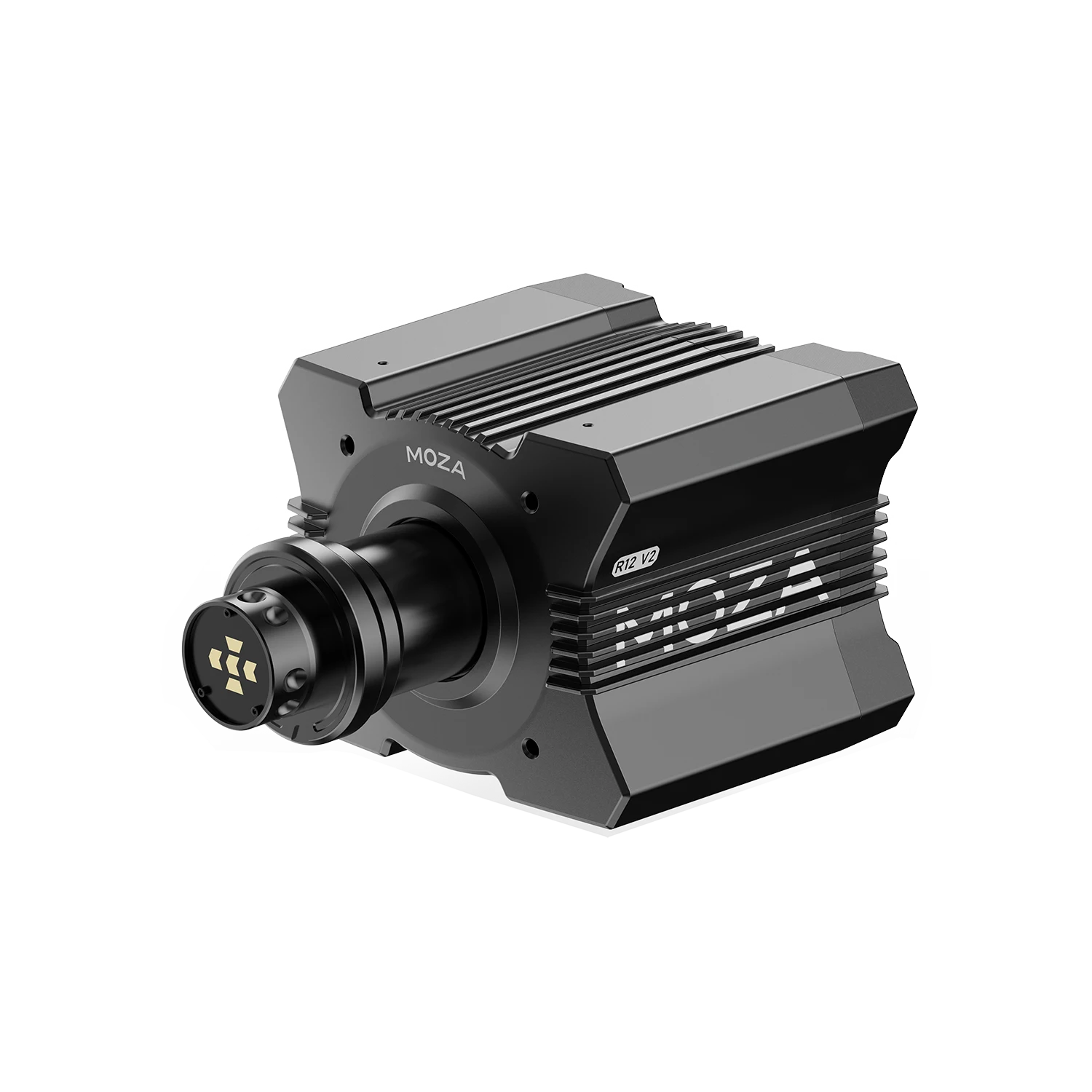 Front angled view of the Moza Racing R12 V2 direct drive wheelbase