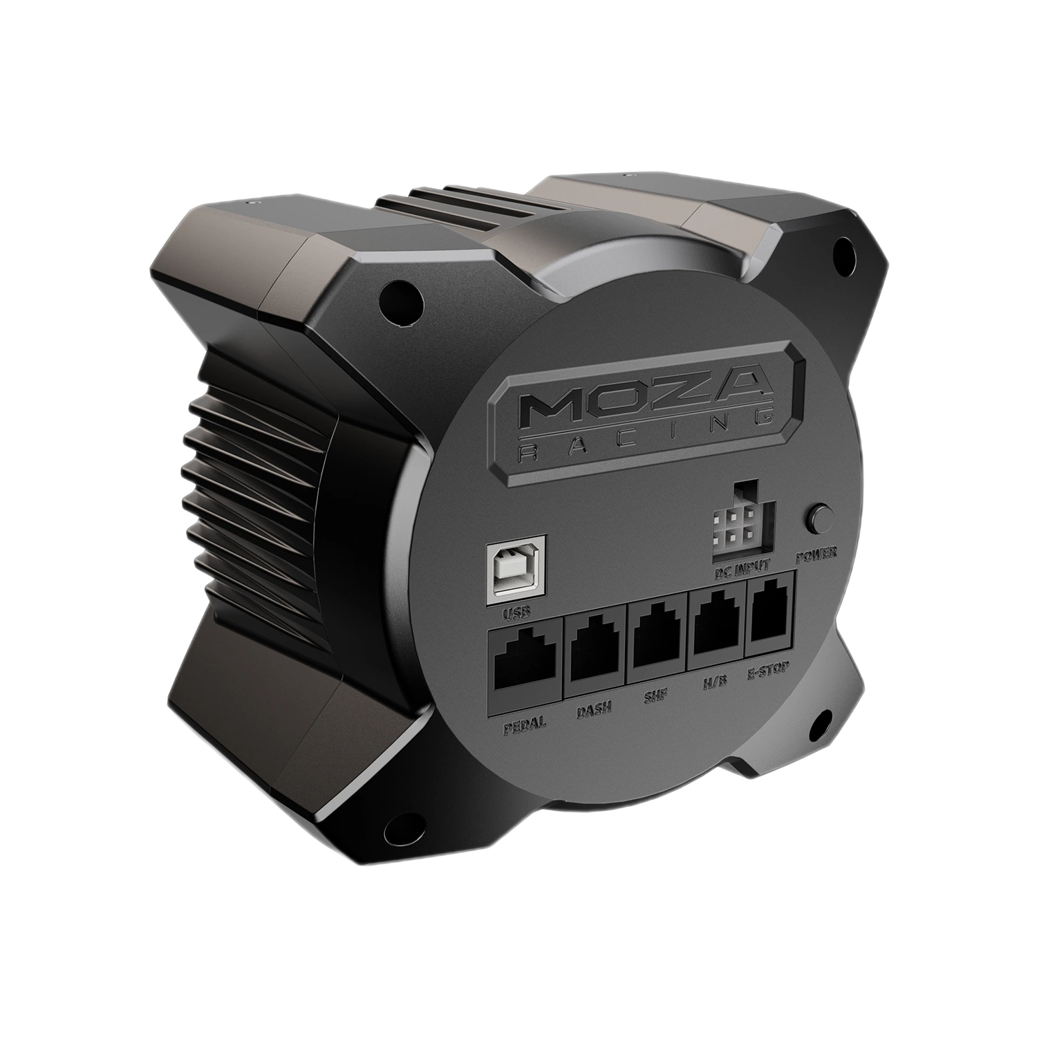 Moza Racing R3 wheelbase met aansluitingen voor pedalen, shifter en accessoires