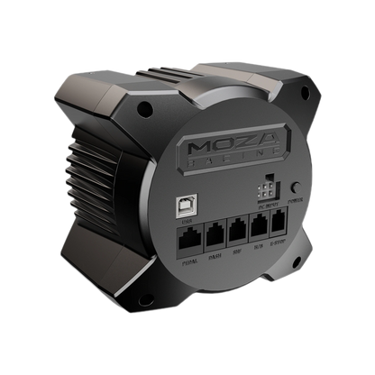 Moza Racing R3 wheelbase met aansluitingen voor pedalen, shifter en accessoires