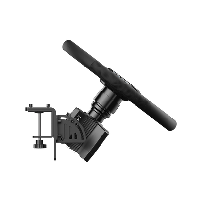 Zijaanzicht van Moza Racing R5 wheelbase met 400 mm truckstuur