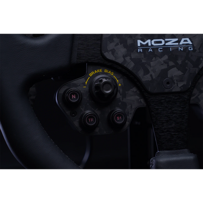 Close-up of MOZA Racing RS V2 brake bias rotary encoder and control buttons