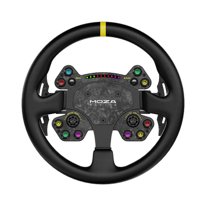 Moza Racing RS V2 steering wheel front view with GT design and LED indicators