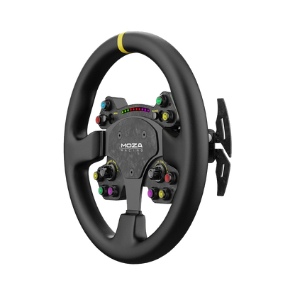 Side view of MOZA Racing RS V2 steering wheel with magnetic shifter paddles
