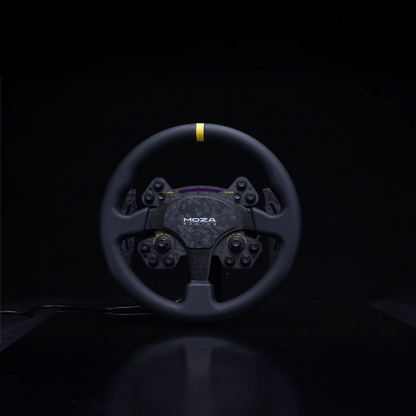 Moza Racing RS V2 steering wheel studio shot on dark background