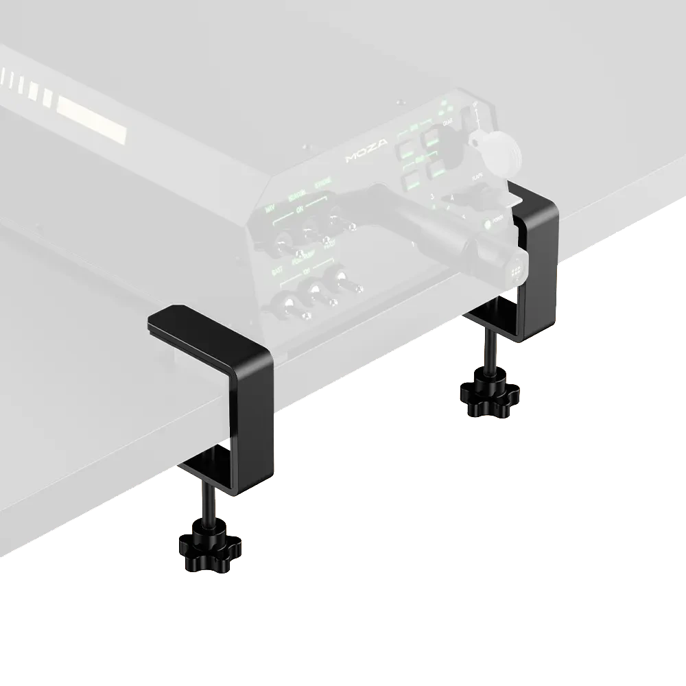 Moza Racing table clamp for yoke gemonteerd op bureau