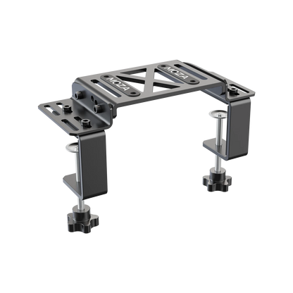 Close up of Moza table clamp mounting screws and adjustment knobs