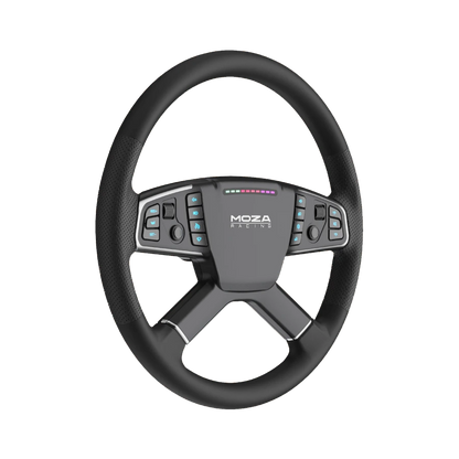Schuin vooraanzicht van het Moza Racing TSW truck stuurwiel