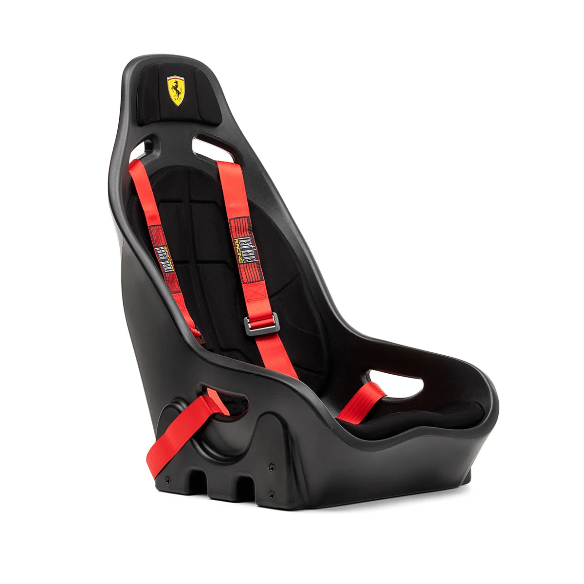 Next Level Racing Elite ES1 Scuderia Ferrari Edition sim racing stoel schuin van linksvoor gezien.