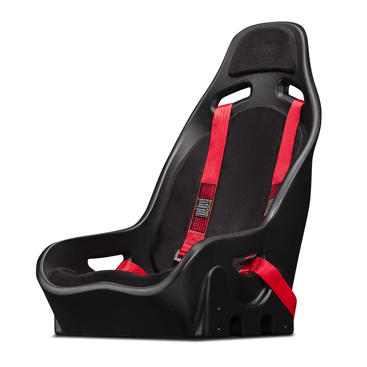 Next Level Racing Elite ES1 sim racing stoel schuin van linksvoor bekeken.