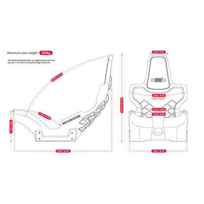 Afmetingen van de Next Level Racing Elite Formula Seat EFS sim racing stoel