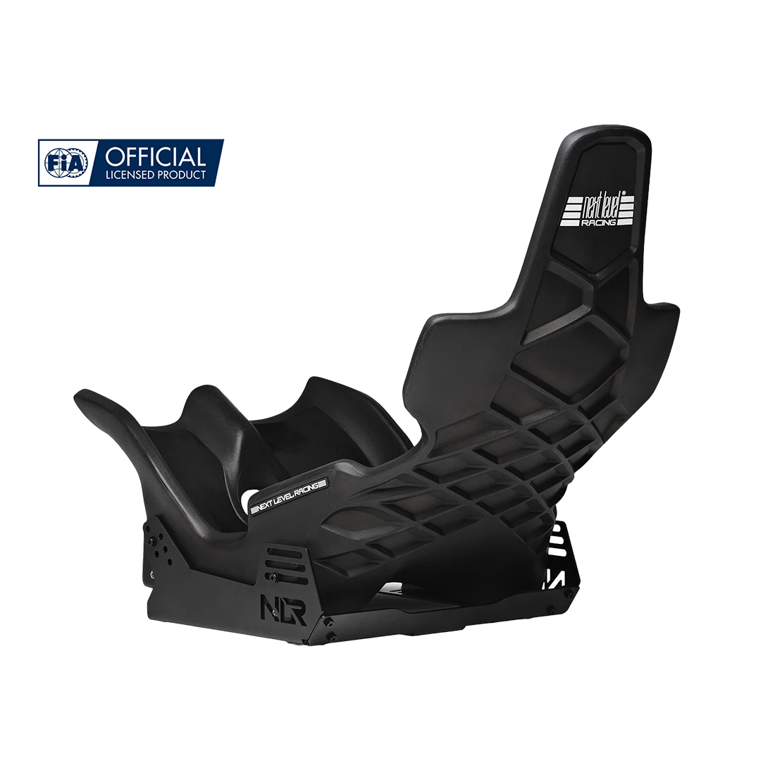 Schuin aanzicht van de Next Level Racing Elite Formula Seat EFS met Formula rijpositie