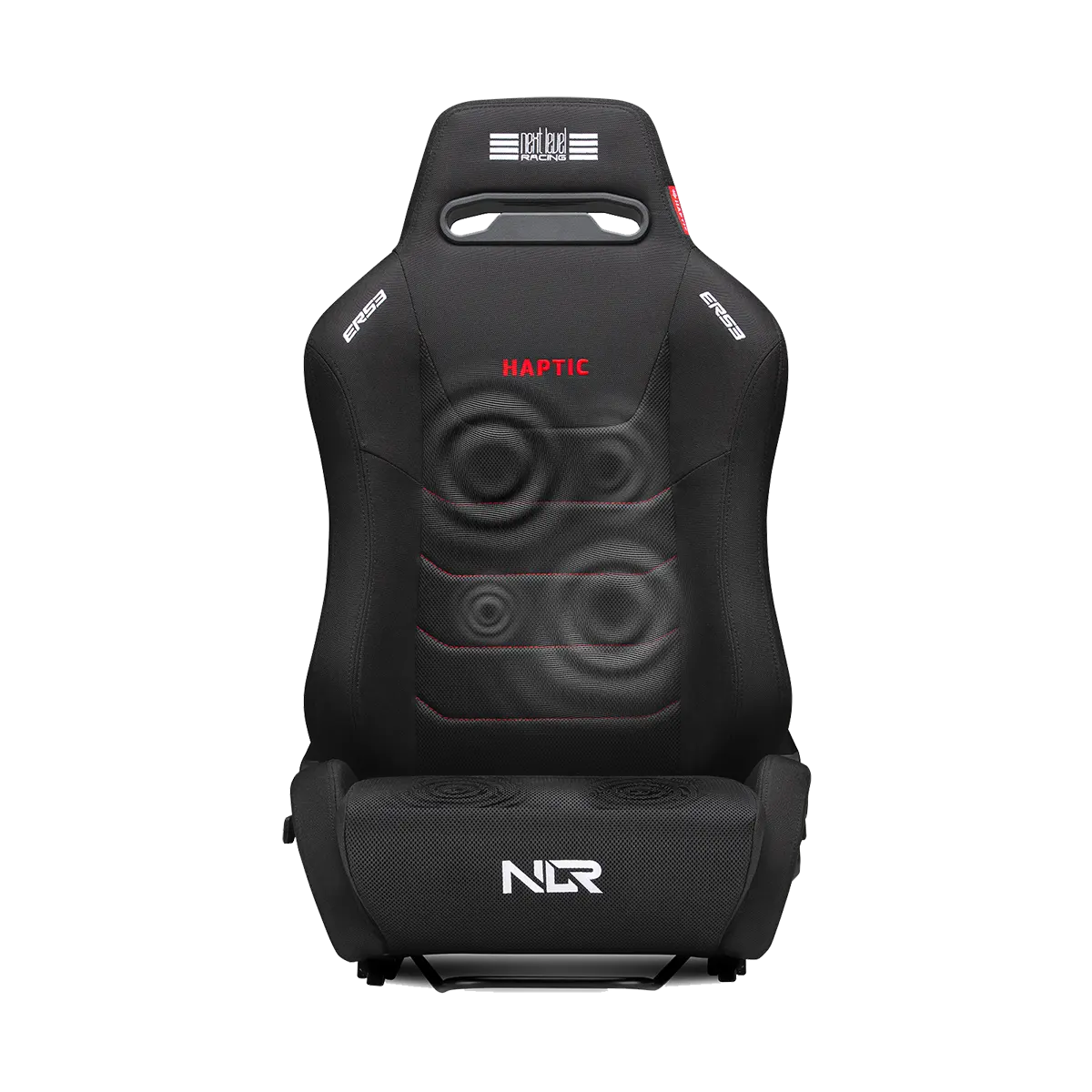 Next Level Racing ERS3 seat showing integrated haptic feedback motors