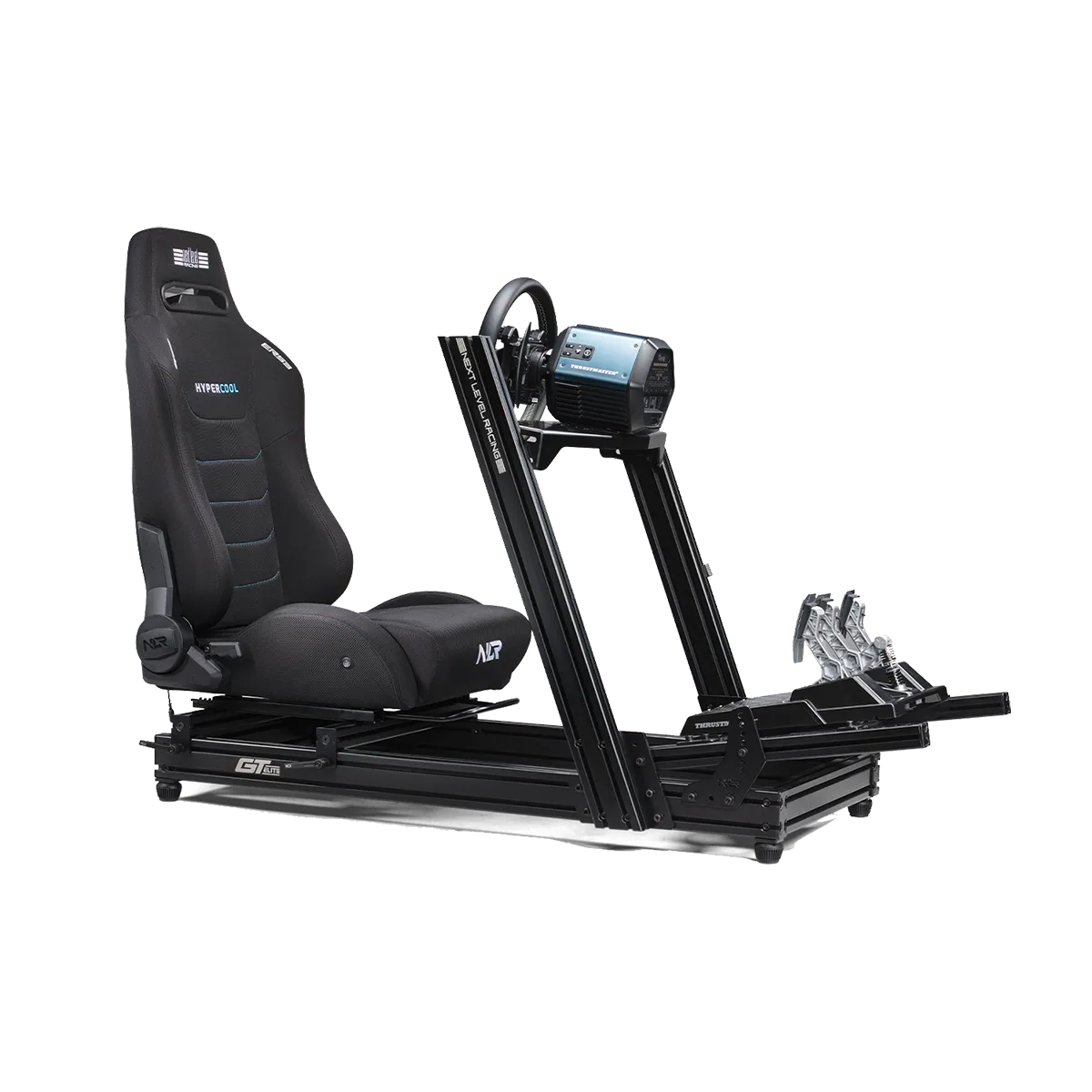 Next Level Racing ERS3 Hypercool sim racing stoel gemonteerd op cockpit