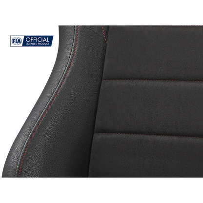 Detail van de PU-leer en suède afwerking van de Next Level Racing ERS5 stoel – premium comfort en kwaliteit.