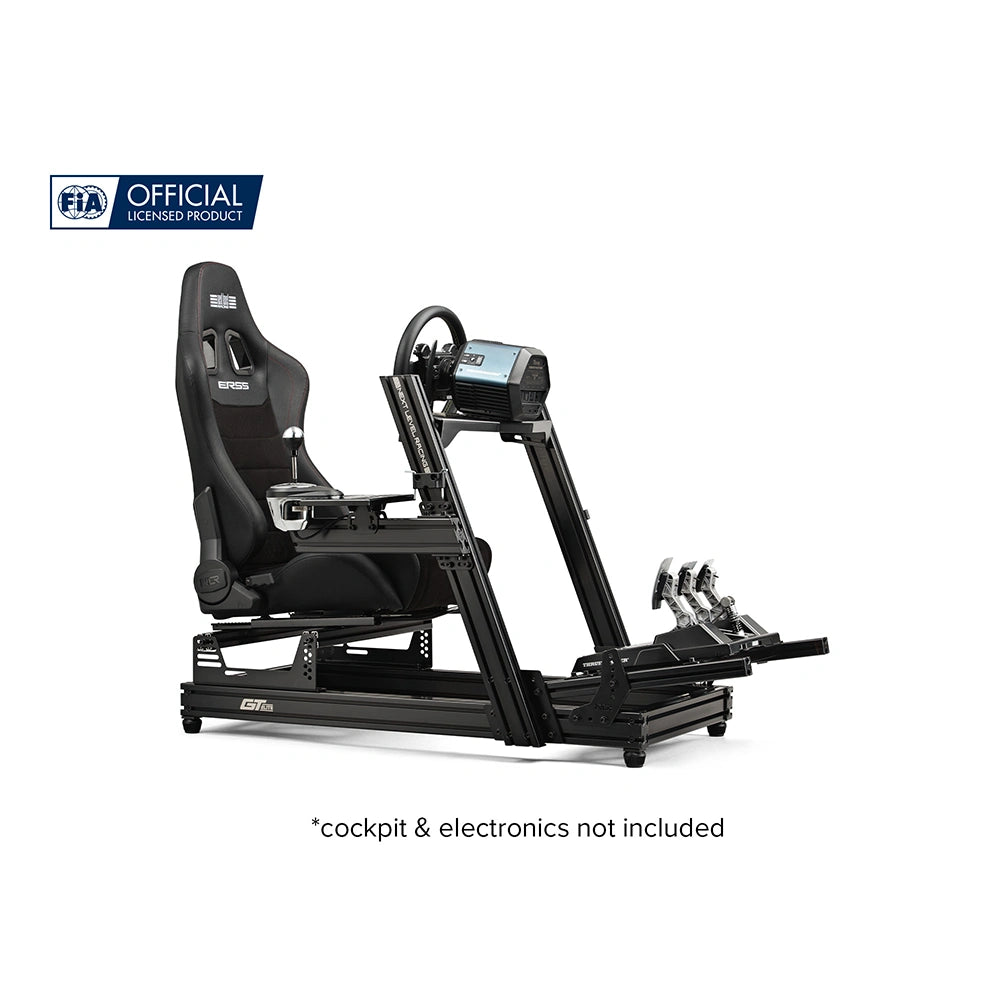 Next Level Racing ERS5 gemonteerd in een simracing cockpit – verstelbare premium racestoel voor GT en F1 setups.