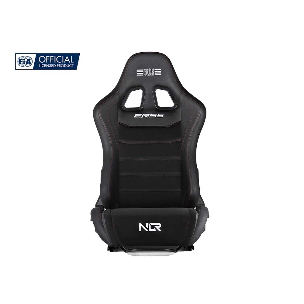 Front view van de Next Level Racing ERS5 stoel – FIA-erkende verstelbare racestoel met PU-leer en suède bekleding.