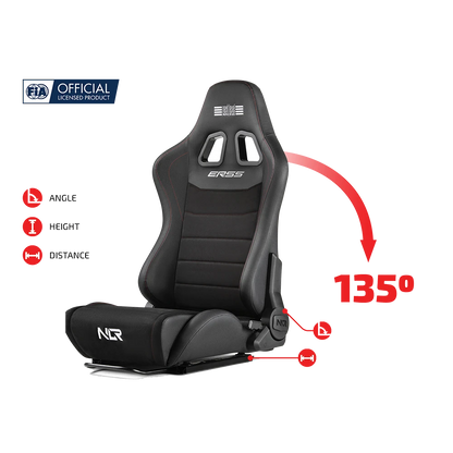 Verstelbare Next Level Racing ERS5 racestoel met 135° rugleuning – ideaal voor simracing en lange racesessies.