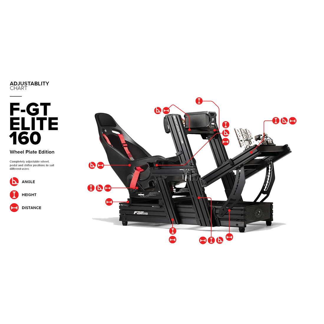 Verstelmogelijkheden van de Next Level Racing F-GT Elite 160 voor hoek, hoogte en afstand