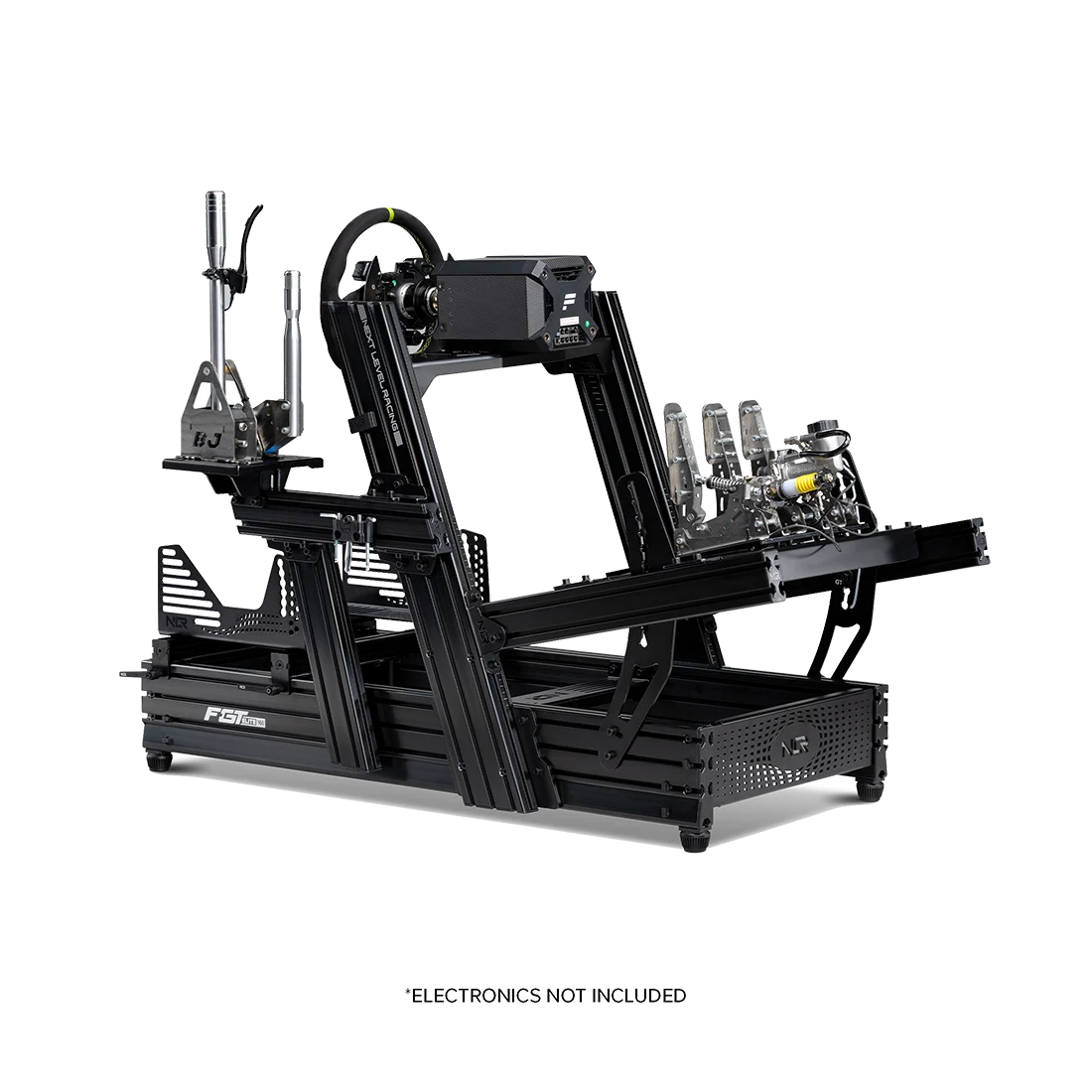 Next Level Racing F-GT Elite 160 Wheel Plate Edition cockpit met stuur en pedalen gemonteerd