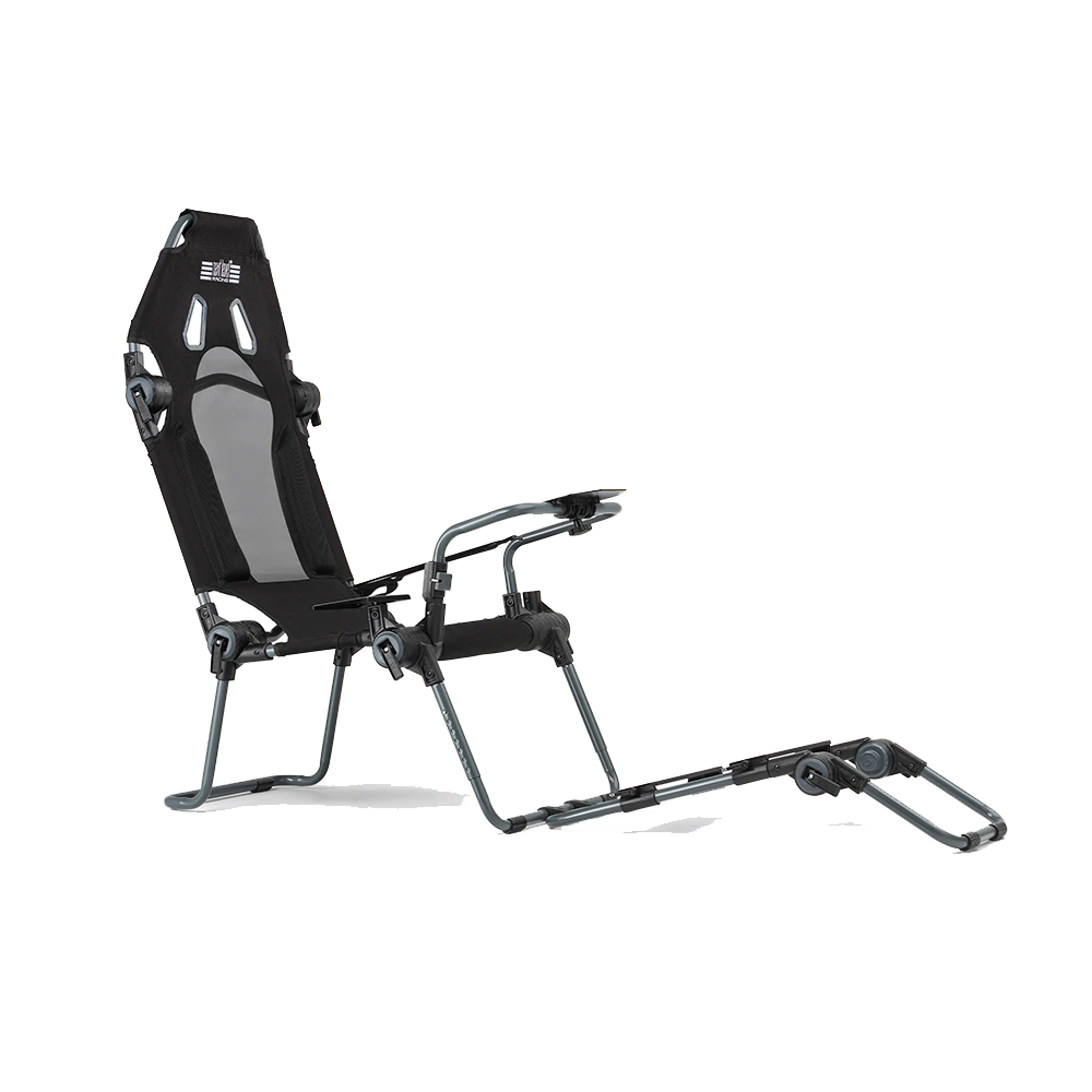 Next Level Racing F-GT Lite in GT-positie – realistische racehouding met verstelbaar stuur en pedalen.