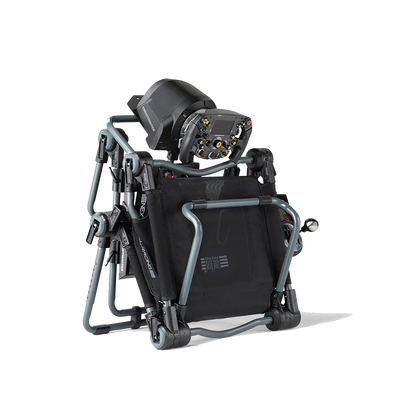 Opgevouwen Next Level Racing F-GT Lite – draagbare en compacte simracing cockpit voor eenvoudig opbergen.