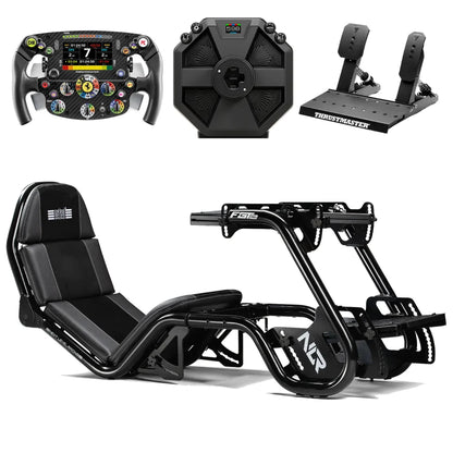 Next Level Racing F-GT Pro F1 racesimulator bundel met Thrustmaster Ferrari SF-25 stuur, T598 Direct Drive en Raceline LTE pedalen in Formule 1 racepositie