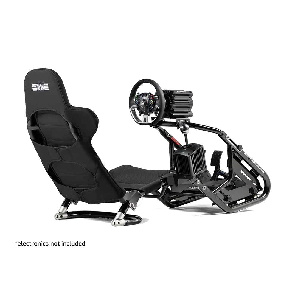 Next Level Racing F-GT Shift van achteren met optioneel Fanatec-stuur, pedalen en versnellingspook