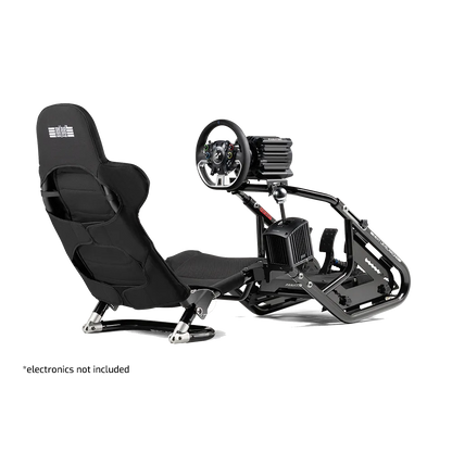 Next Level Racing F-GT Shift van achteren met optioneel Fanatec-stuur, pedalen en versnellingspook