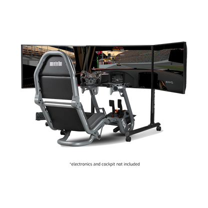 Next Level Racing triple monitor stand used with sim racing cockpit setup
