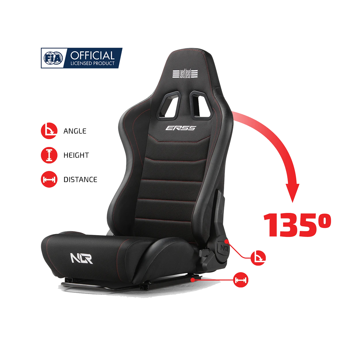 NLR ERS5 simracestoel zijaanzicht met 135 graden verstelbare rugleuning