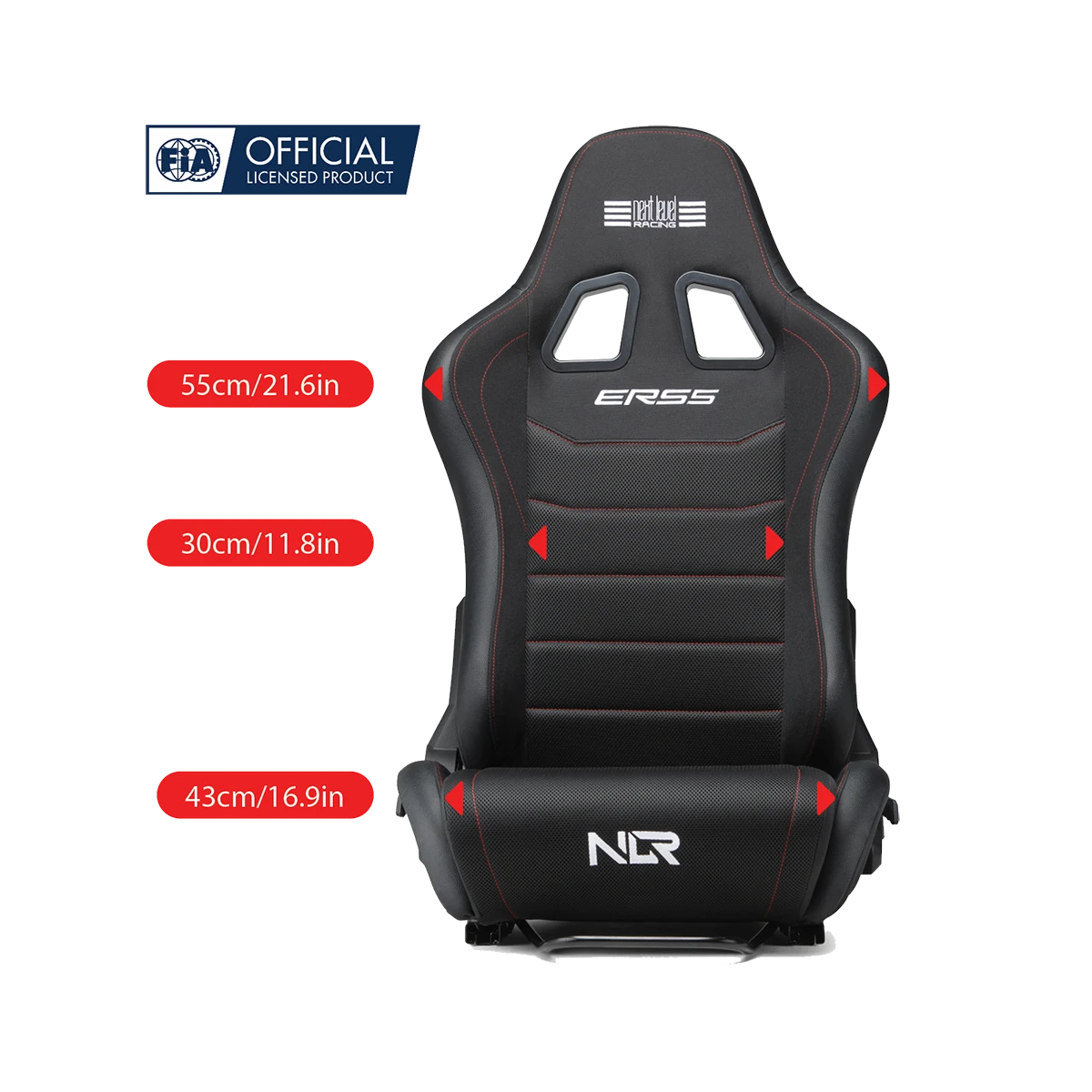 NLR ERS5 simracestoel vooraanzicht met breedte en hoogte maten